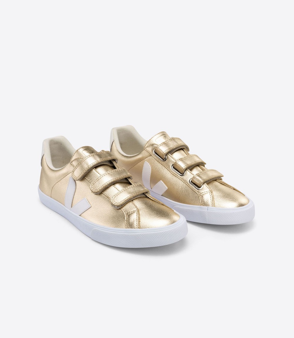 Veja Sneakers Dam - 3-Lock Läder - Guld/Vita - 482910-WMU